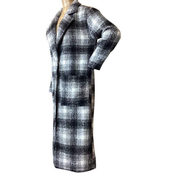 Cotton:On Longline Maxi Coat Women's Sz XXS Black & White Plaid #328A - Picture 5 of 11